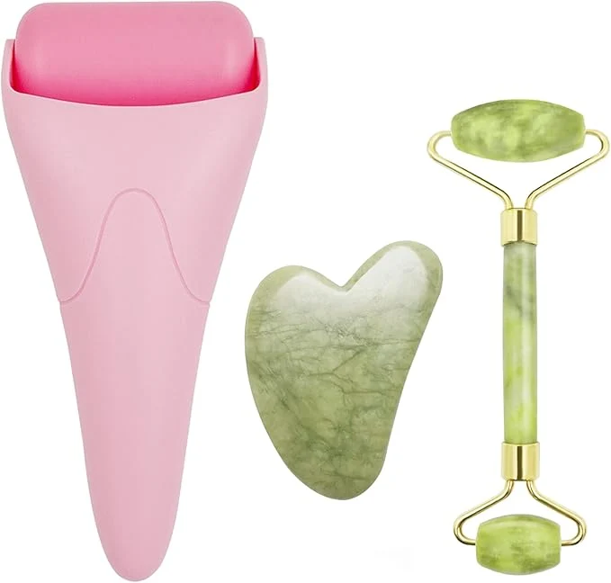 Organic Chikoni 3 in 1 Ficial Face Ice Jade Roller and Gua Sha Tool Natural Jade Dependable