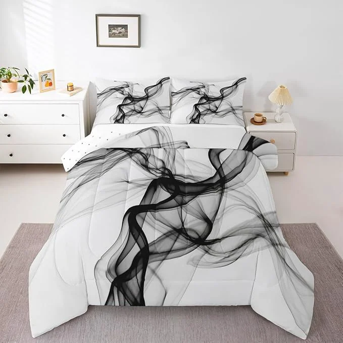 Versatile Erosebridal Geometric Quilt Insert Toddler Size Ink Line Bedding Set for Minimalists Gradient Stripe Aesthetic White Comforter Warm Soft Comforter Set Top-Quality