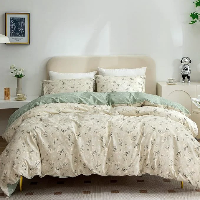 Flexible Floral Comforter Set King 3 Pieces Soft Chic Garden Style Green Floral Print Lightweight Botanical Flower Comforter Set for All Seasons 1 Comforter and 2 Pillowcases Carefully Designed
