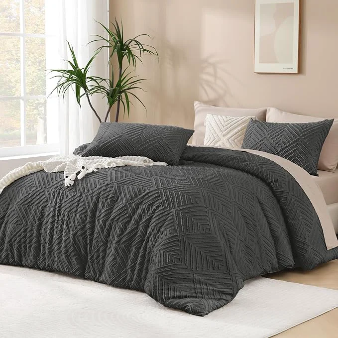Fine Andency Dark Grey Oversized King Comforter 128 39 39 x120 39 39 3 Pieces Dark Gray Soft Boho Bedding Set amp Collections Farmhouse Tufted Fluffy Shabby Chic Bed Set for All Seasons 1 Comforter 2 Pillowcases Powerful
