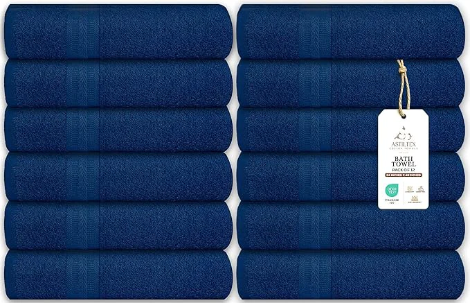 Stylish Medium Bath Towels Bulk Set of 12 – Cotton Terry – 24 x 48 – Quick Dry Healthy