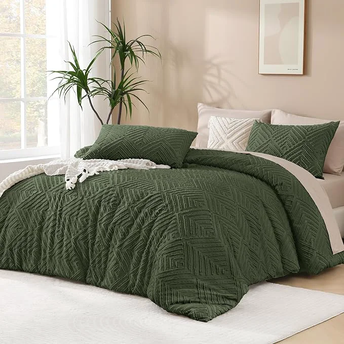 Verified Andency Olive Green Oversized King Comforter 128 39 39 x120 39 39 3 Pieces Soft Boho Bedding Set amp Collections All Season Farmhouse Tufted Fluffy Bed Set 1 Comforter 2 Pillowcases Classic