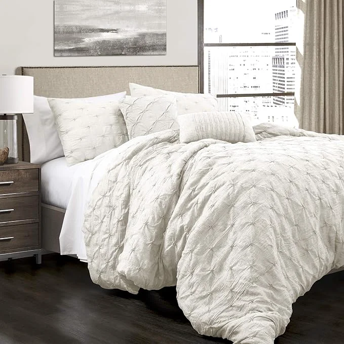 Original Design Lush Decor Ravello Pintuck Comforter Set - Luxe 5 Piece Textured Bedding Set - Traditional Glam amp Farmhouse Inspired Bedroom Decor - Full Queen White Next-Generation