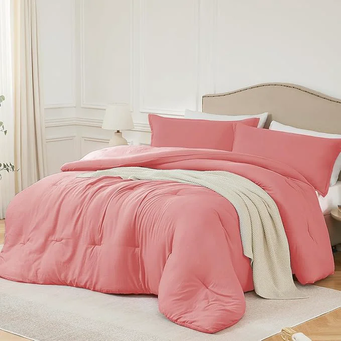Natural Full Size Comforter Set Peach Pink 3PCS Soft Lightweight Breathable Bedding Comforter for All Season Full Size 82 39 39 ×86 39 39 Comforter amp 2 Pillowcases Detailed