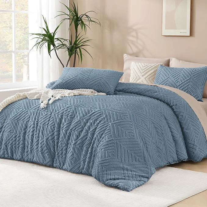Andency Greyish Blue Comforter Oversized King Size Set 120 39 39 x98 39 39 3 Pieces Soft Boho Bedding Set amp Collections Tufted Fluffy Shabby Chic Bed Set for All Seasons 1 Comforter 2 Pillowcases Convenient
