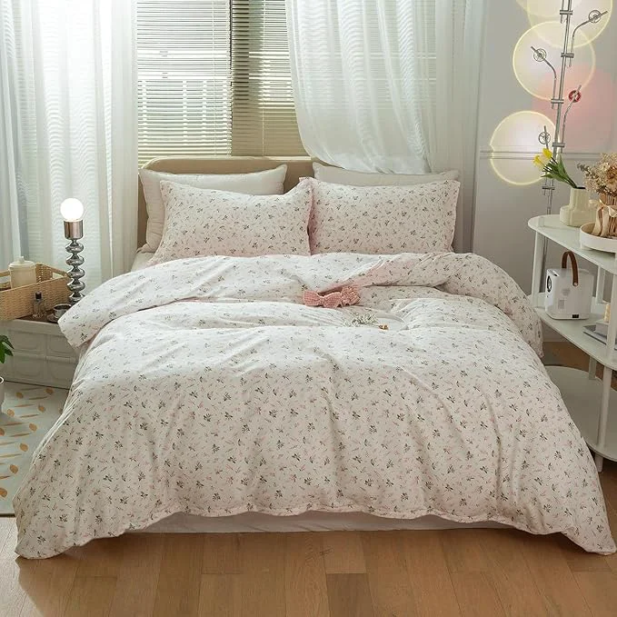 Contemporary HighBuy Vintage Floral Comforter Set King Size White Pink Floral Bedding Sets Aesthetic Chic Flower Botanical Comforter Set for King Bed 1 Pink Floral Comforter with 2 Pillowcases All Season Natural