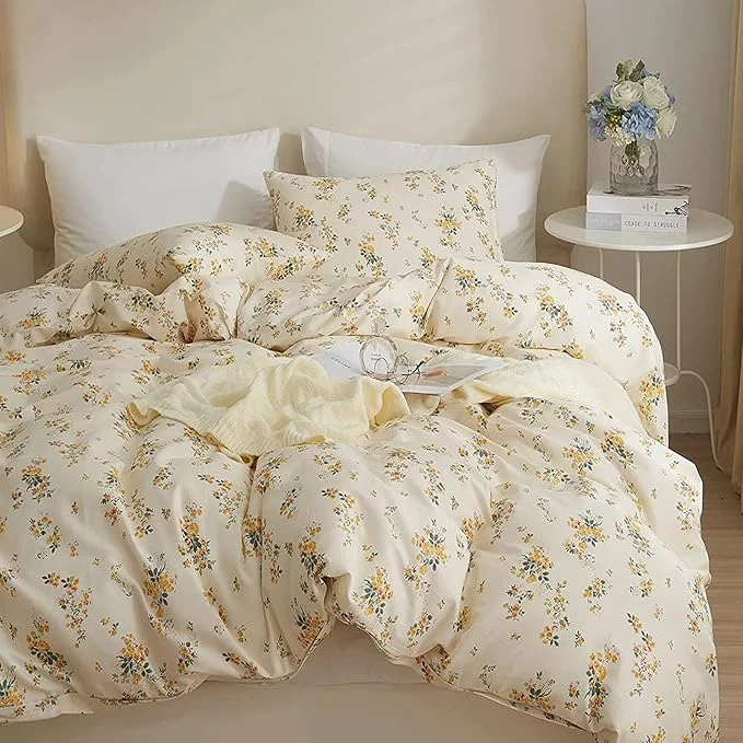 Genuine HighBuy Yellow Floral Comforter Set Queen Botanical Bedding Comforter Set for Queen Bed Women Girl Garden Bohemian Floral Comforter with 2 Pillowcases Garden Style Bedding Sets Innovative