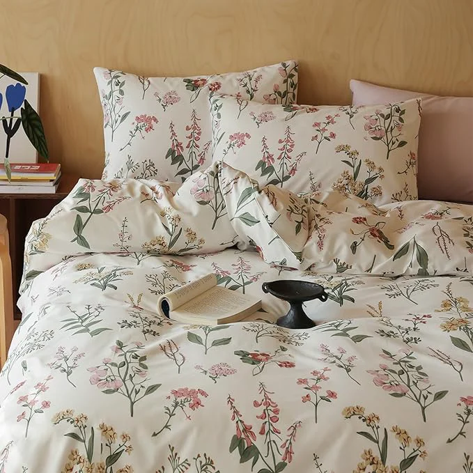 High-End HighBuy Pink Floral Comforter Set Twin XL College Girl Soft Comforter Fluffy Aesthetic Bedding Set 3 Piece Vintage Twin XL Comforter Blush Green Branches Bedding Comforter Set for Kids Bed Environmentally Friendly