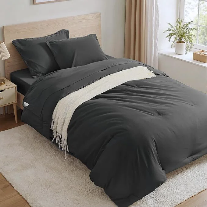 Versatile Anluoer Dark Grey Twin Comforter Set 5 Pieces Bed in a Bag with Sheets All Season Bedding Sets with 1 Comforter 1 Pillow Sham 1 Pillowcase 1 Flat Sheet 1 Fitted Sheet Efficient
