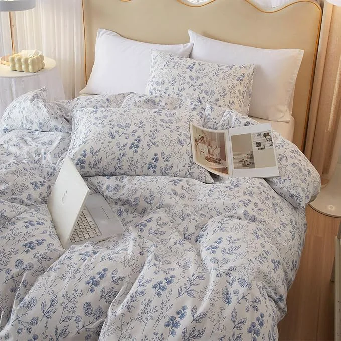 Pure HighBuy Blue Floral Comforter Set Twin XL White Botanical Bedding Comforter Set Twin XL Bed Soft Cottagecore Blue Flowers Coquette Bedding Set Aesthetic Boho Comforter with 2 Pillowcase Prestigious
