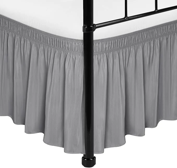 Classic Biscaynebay Wrap Around Bed Skirts with Split Corners for Twin Twin XL Beds 18 quot Drop Silver Grey Adjustable Elastic Dust Ruffles Easy Fit Wrinkle Resistant Silky Luxurious Fabric Machine Washable Premium