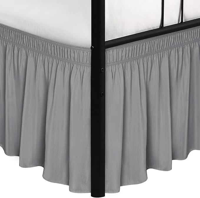 Breathable Biscaynebay Wrap Around Bed Skirts with Split Corners for King Beds 15 inch Drop Silver Grey Adjustable Elastic Dust Ruffles Easy Fit Wrinkle Resistant Silky Luxurious Fabric Machine Washable Excellent