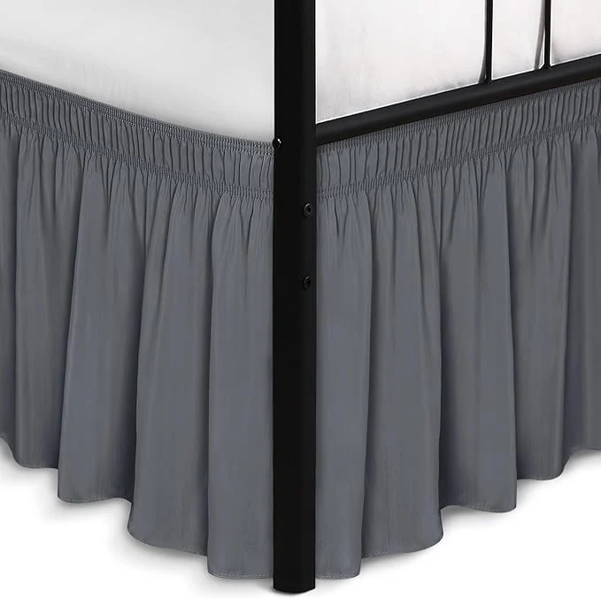 Exceptional Biscaynebay Wrap Around Bed Skirts with Split Corners for Full Beds 18 quot Drop Dark Grey Adjustable Elastic Dust Ruffles Easy Fit Wrinkle Resistant Silky Luxurious Fabric Machine Washable Certified