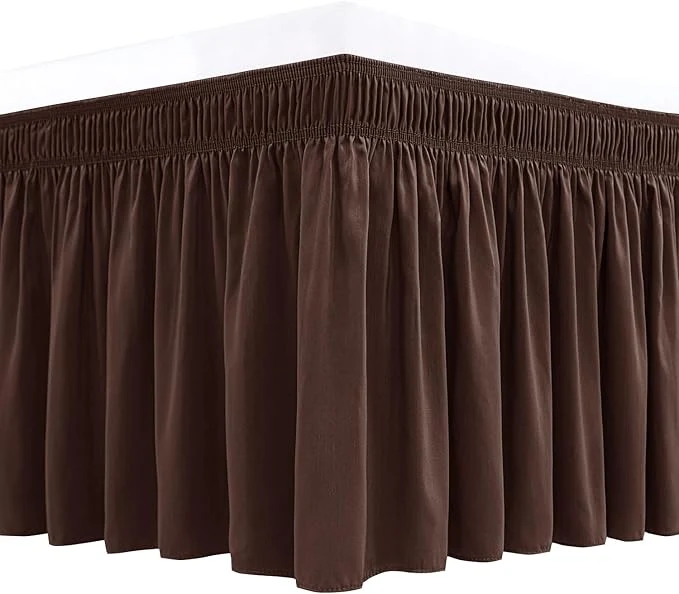 Genuine Biscaynebay Wrap Around Bed Skirts for King amp Cal King Beds 16 quot Drop Brown Adjustable Elastic Dust Ruffles Easy Fit Wrinkle amp Fade Resistant Silky Luxurious Fabric Solid Machine Washable High-Performance