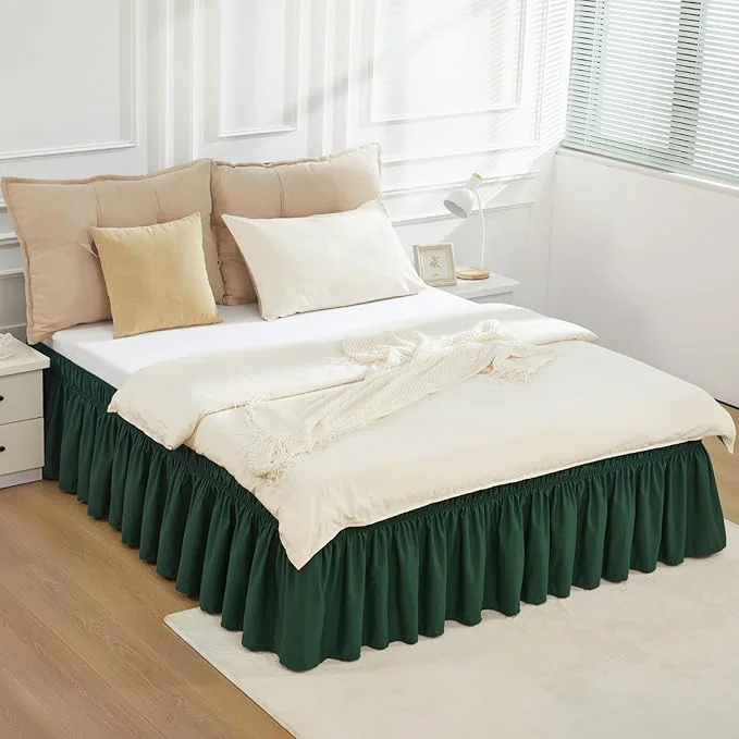 Lightweight RIMELA Dark Green Bed Skirt Queen Size 15 Inch Drop Elastic Bed Skirting for Bed Base and Frame Bedding Dust Ruffle Easy to Install Wrap Around Adjustable Bedskirt Christmas Bedroom Decor Environmentally Friendly