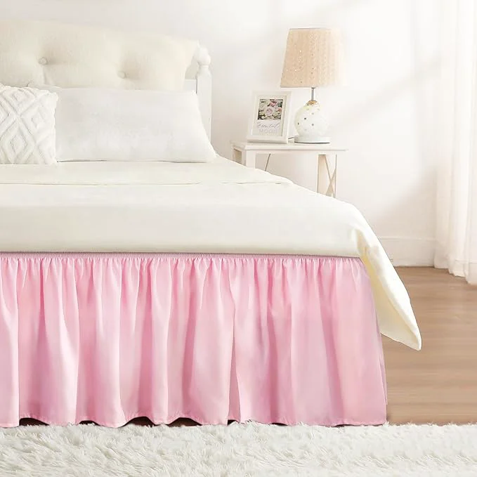 Pure RIMELA Bed Skirt Twin Size Dusty Pink 15 Inch Drop Wrap Around Elastic Bedskirt Dust Ruffle for Adjustable Bed Base Soft Durable Fabric Machine Washable Easy to Install Bed Skirts Contemporary