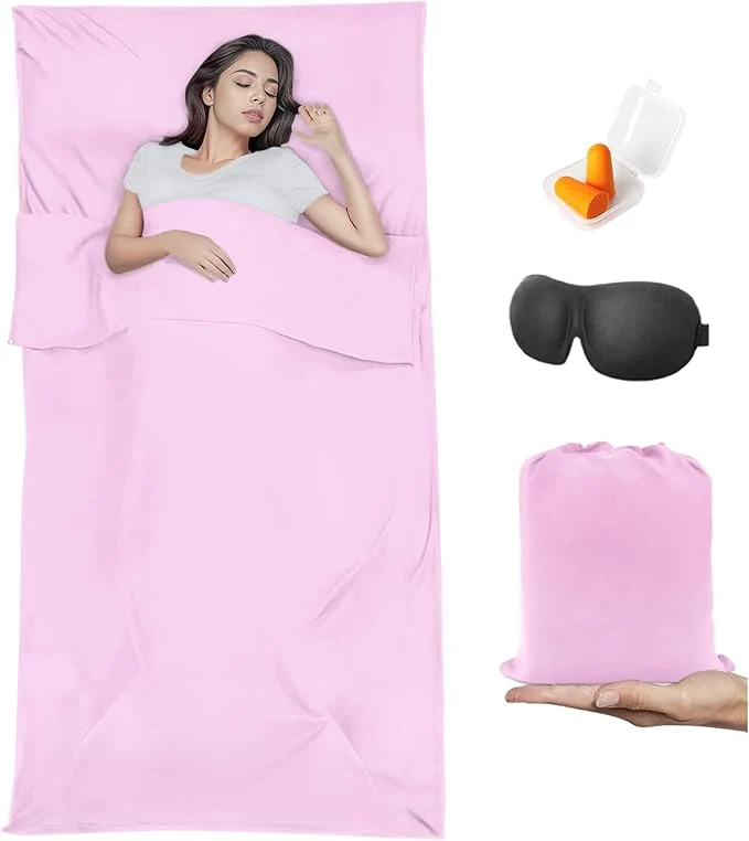 Recyclable Sleeping Bag Liner Travel Sheet amp Adult Sleep Sack Camping Sheets Travel Sleep Sack for Backpacking Hotels amp Hostels -Lightweight Single amp Double Travel Sheet Camping Sheets Relaxed