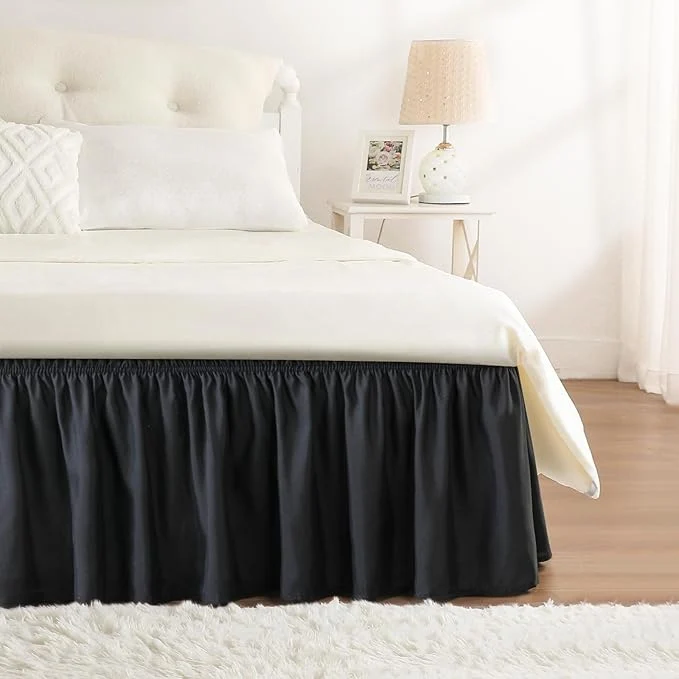 Solid RIMELA Black Bed Skirt King Size 25 Inch Drop Elastic Bed Skirting for Bed Base and Frame Bedding Dust Ruffle Easy to Install Lightweight Comforter Set with Wrap Around Adjustable Bedskirt High-End