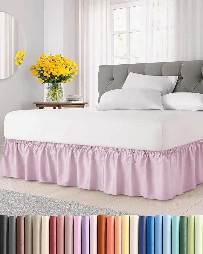 Certified Wrap Around Dust Ruffle Bed Skirt - Light Pink - for Queen Size Beds with 18 Inch Drop - Elastic Strap - Adjustable Pleated Bedskirt with Brushed Fabric and Wrinkle - For Women Men Kids amp Teens Comfortable