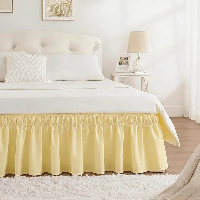 High-Performance RIMELA Bed Skirt King Size 15 Inch Drop Wrap Around Elastic Bedskirt Solid Microfiber Luxury Hotel Quality Fabric Easy to Install Machine Washable Wrinkle amp Fade Resistant Light Yellow Smooth