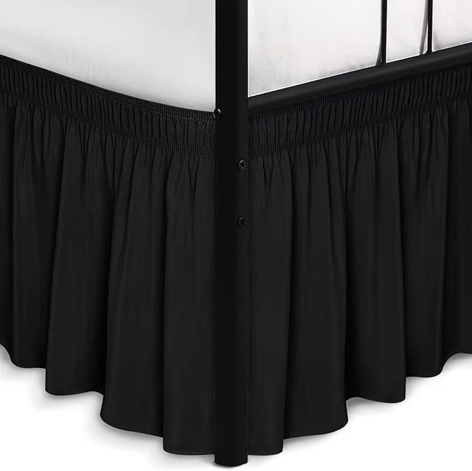 Artisan Biscaynebay Wrap Around Bed Skirts with Split Corners for Full Beds 16 quot Drop Black Elastic Dust Ruffles Adjustable Easy Fit Wrinkle amp Fade Resistant Silky Luxurious Fabric Machine Washable Luxury