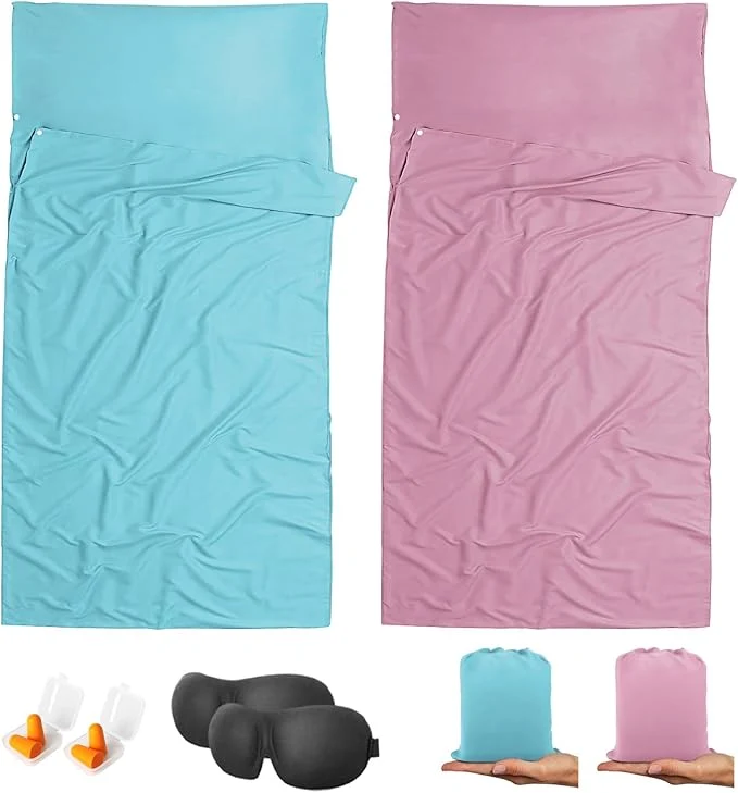 Green Sleeping Bag Liner Travel Sheet amp Adult Sleep Sack Camping Sheets Travel Sleep Sack for Backpacking Hotels amp Hostels -Lightweight Single amp Double Travel Sheet Camping Sheets Long-Lasting