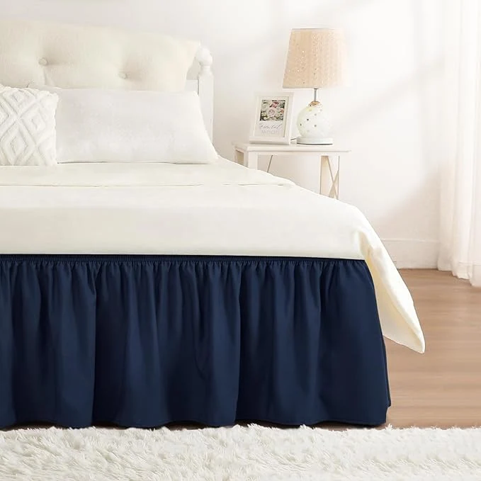 Stylish RIMELA Navy Blue Bed Skirt King Size 18 Inch Drop Elastic Bed Skirting for Bed Base and Frame Bedding Dust Ruffle Easy to Install Lightweight Wrap Around Adjustable Bedskirt Quality