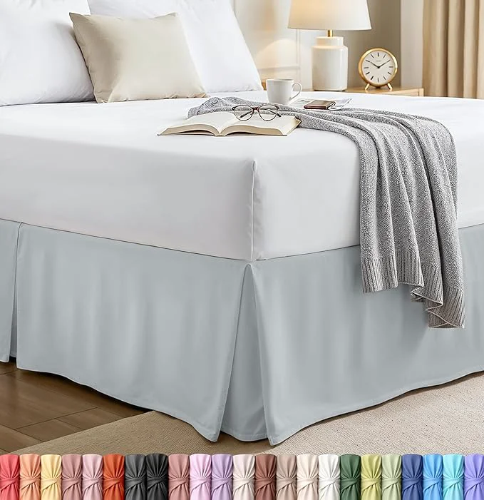 High-Quality Utopia Bedding Queen Bed Skirt - Soft Quadruple Pleated Ruffle - Easy Fit with 16 Inch Tailored Drop - Hotel Quality Shrinkage and Fade Resistant Queen Light Grey Practical