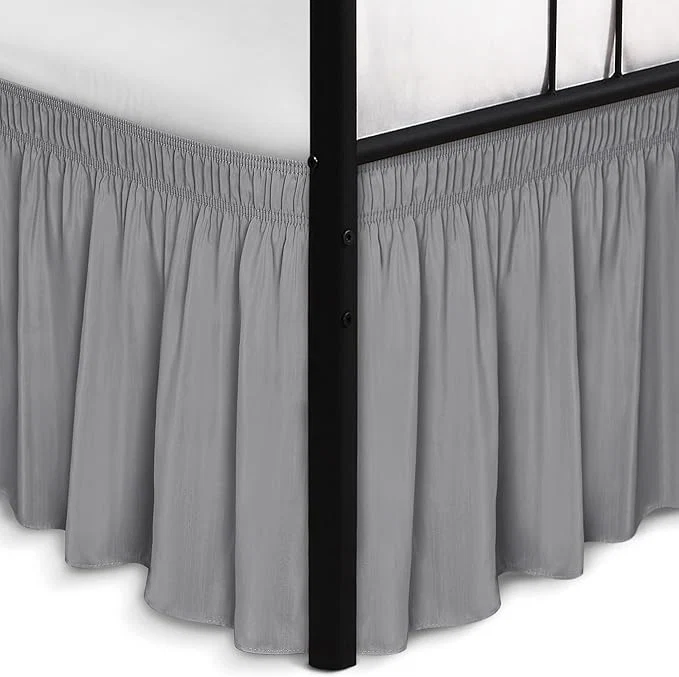 Long-Lasting Biscaynebay Wrap Around Bed Skirts with Split Corners for Queen Beds 17 quot Drop Silver Grey Elastic Dust Ruffles Adjustable Easy Fit Wrinkle amp Fade Resistant Silky Luxurious Fabric Machine Washable Verified