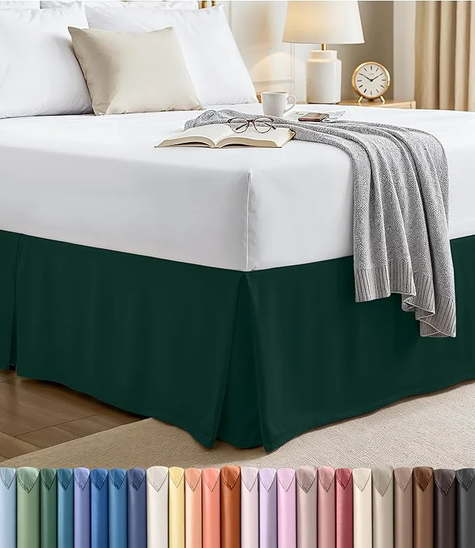 Pure Utopia Bedding Queen Bed Skirt - Soft Quadruple Pleated Ruffle - Easy Fit with 16 Inch Tailored Drop - Hotel Quality Shrinkage and Fade Resistant Queen Emerald Superior