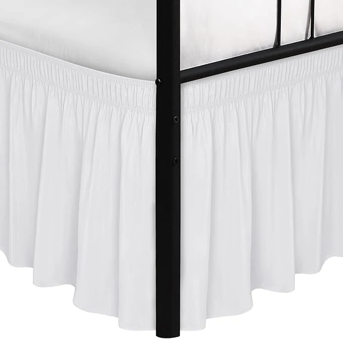 Authentic Biscaynebay Wrap Around Bed Skirts with Split Corners for Full Beds 18 quot Drop White Adjustable Elastic Dust Ruffles Easy Fit Wrinkle Resistant Silky Luxurious Fabric Machine Washable Elegant