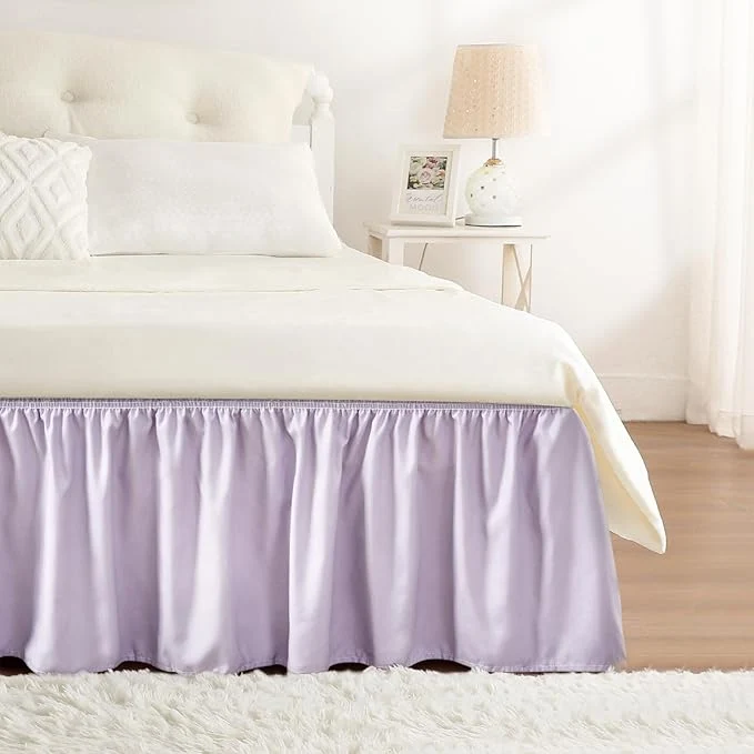 Stylish RIMELA Lavender Purple Bed Skirt Queen Size 15 Inch Drop Wrap Around Elastic Bedskirt Dust Ruffle for Adjustable Bed Base Machine Washable Easy to Install Bed Skirts Crafted