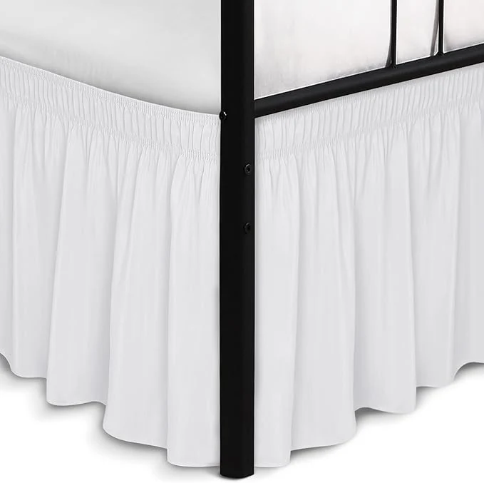 Soft Biscaynebay Wrap Around Bed Skirts with Split Corners for Queen Beds 21 quot Drop White Adjustable Elastic Dust Ruffles Easy Fit Wrinkle amp Fade Resistant Silky Luxurious Fabric Machine Washable Classic