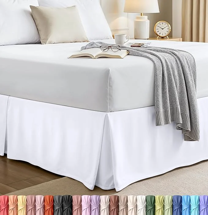 Pure Utopia Bedding Full Bed Skirt - Soft Quadruple Pleated Ruffle - Easy Fit with 16 Inch Tailored Drop - Hotel Quality Shrinkage and Fade Resistant Full White Dependable