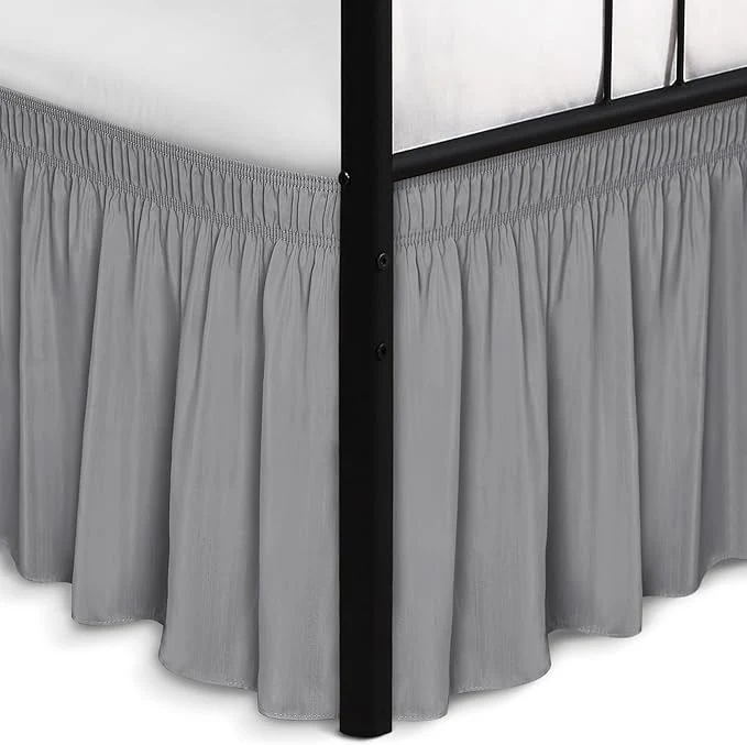 Lightweight Biscaynebay Wrap Around Bed Skirts with Split Corners for Full Beds 14 quot Drop Silver Grey Elastic Dust Ruffles Adjustable Easy Fit Wrinkle amp Fade Resistant Silky Luxurious Fabric Machine Washable Artisan