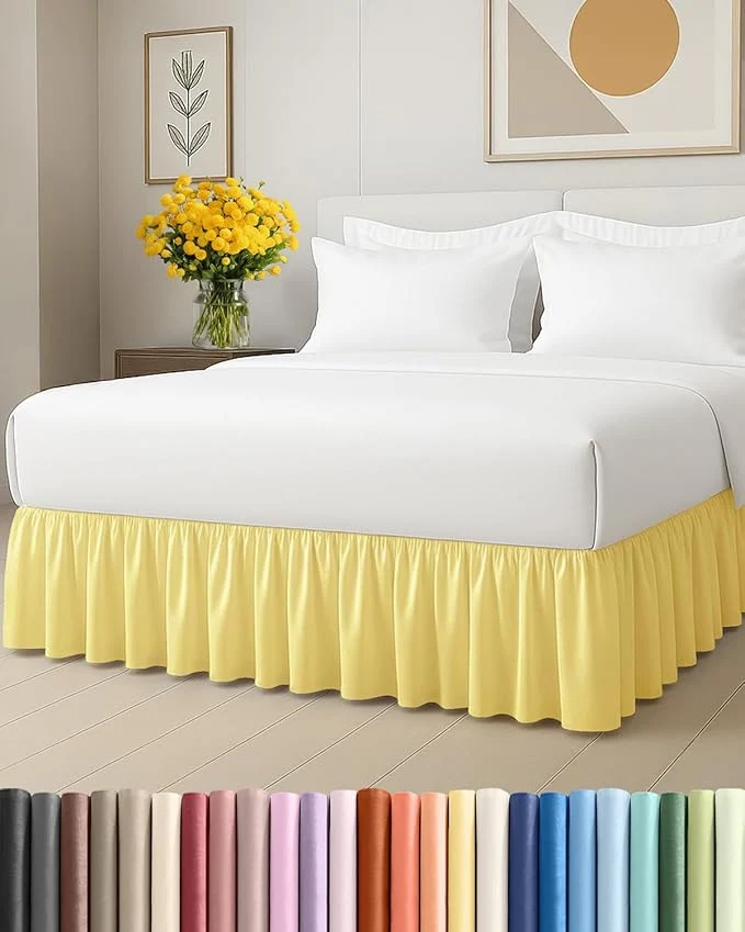 Trusted Bedskirt Twin Size Ruffle - 15 inch Drop Dust Ruffle Bed Skirt with Platform - Ultra-Soft Easy Fit Premium Hotel Quality - Wrinkle Fade amp Shrink Resistant - for Women Men Kids and Teens - Yellow Enhanced
