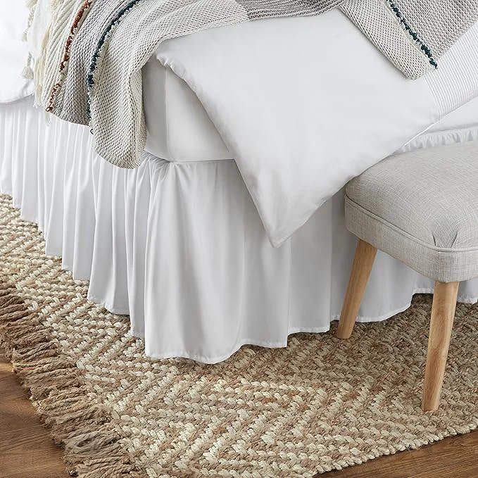 Traditional Amazon Basics Lightweight Ruffled Bed Skirt Machine Washable Wrinkle Resistant Classic Style Soft Microfiber With 16 quot Drop King Bright White Exceptional