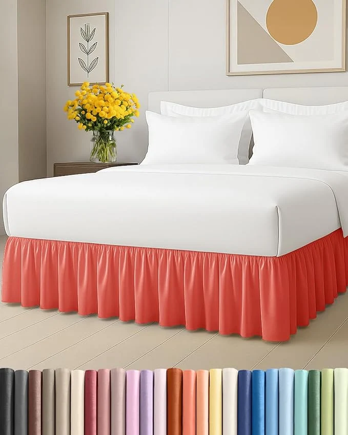 Certified Bedskirt King Size Ruffle - 18 inch Drop Dust Ruffle Bed Skirt with Platform - Ultra-Soft Easy Fit Premium Hotel Quality - Wrinkle Fade amp Shrink Resistant - for Women Men Kids and Teens - Coral Selected