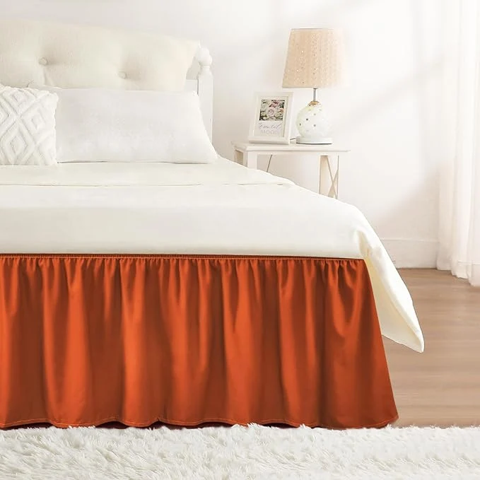 Exceptional RIMELA Orange Yellow Bed Skirt Queen 15 Inch Drop Elastic Bed Skirts Queen Size Dust Ruffle Bedskirt for Adjustable Bed Base Wrinkle amp Fade Resistant Silky Luxurious Fabric Easy to Install Elegant