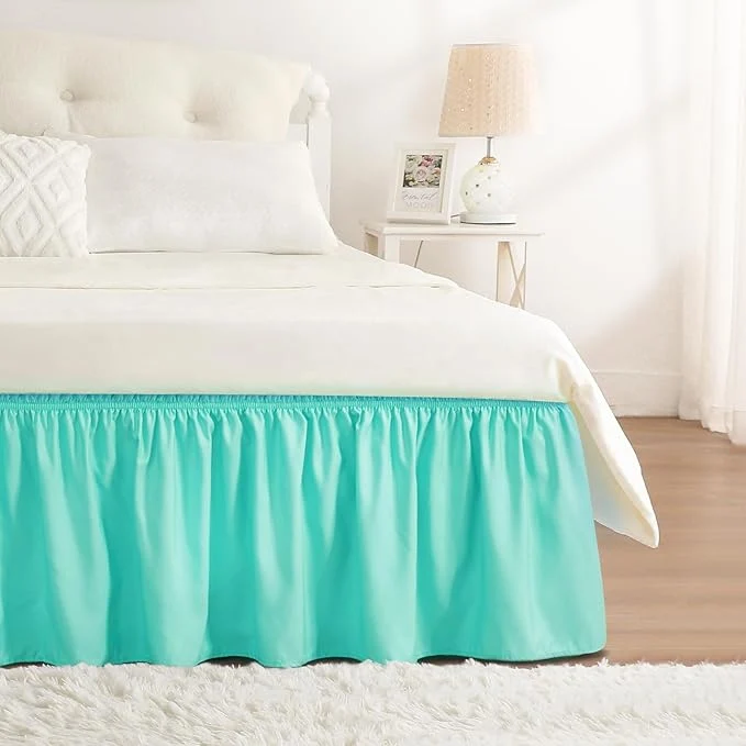 Stylish RIMELA Spa Blue Bed Skirt Queen Size 15 Inch Drop Elastic Bed Skirting for Bed Base and Frame Bedding Dust Ruffle Easy to Install Lightweight Wrap Around Adjustable Bedskirt Long-Lasting