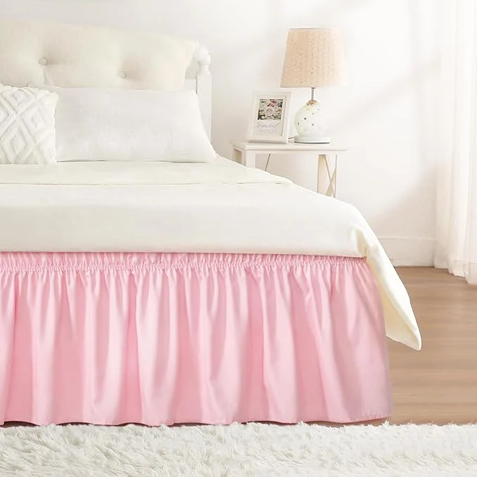 Long-Lasting RIMELA Pink Bed Skirt Queen Size 18 Inch Drop Elastic Bed Skirting for Bed Base and Frame Bedding Dust Ruffle Easy to Install Lightweight Wrap Around Adjustable Bedskirt Organic