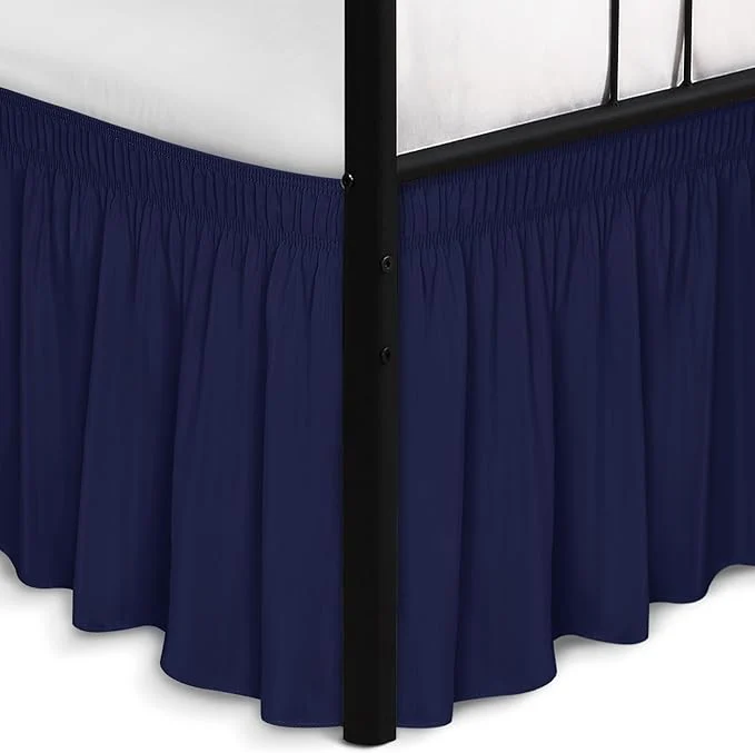 Fast Biscaynebay Wrap Around Bed Skirts with Split Corners for King Beds 17 quot Drop Navy Elastic Dust Ruffles Easy Fit Wrinkle amp Fade Resistant Silky Luxurious Fabric Solid Machine Washable Lightweight