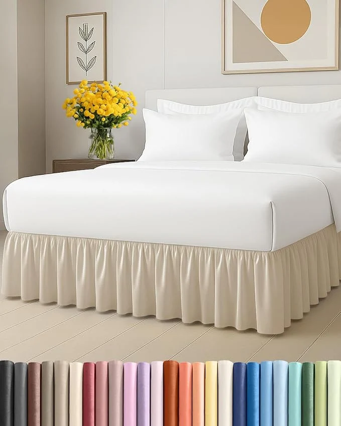 Original Design Bedskirt Full Size Ruffle - 12 inch Drop Dust Ruffle Bed Skirt with Platform - Ultra-Soft Easy Fit Premium Hotel Quality - Wrinkle Fade amp Shrink Resistant - for Women Men Kids and Teens - Wheat Pure