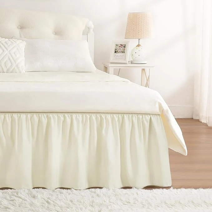 Organic RIMELA Ivory Bed Skirt King Size 18 Inch Drop Elastic Bed Skirting for Bed Base and Frame Bedding Dust Ruffle Easy to Install Lightweight Wrap Around Adjustable Bedskirt World-Class