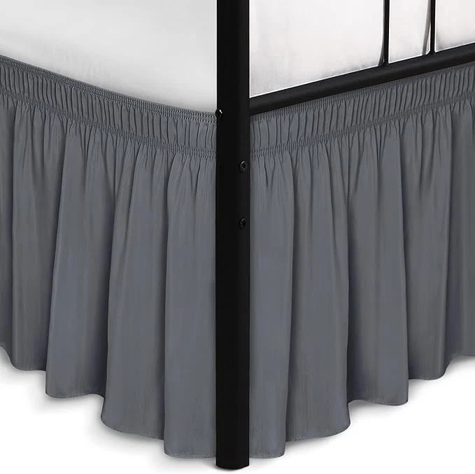 Consistent Biscaynebay Wrap Around Bed Skirts with Split Corners for Queen Beds 16 quot Drop Dark Grey Elastic Dust Ruffles Adjustable Easy Fit Wrinkle amp Fade Resistant Silky Luxurious Fabric Machine Washable Reusable