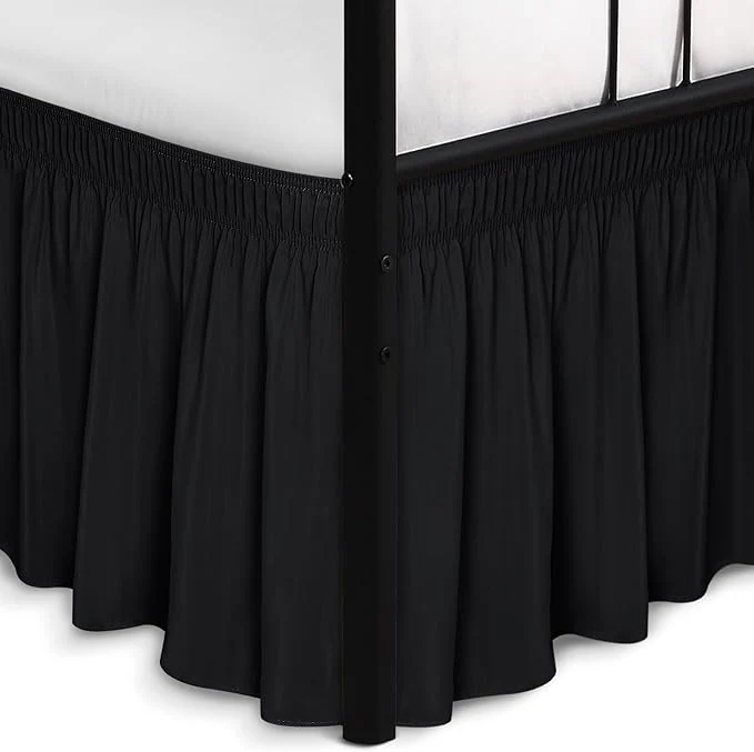 Crafted Biscaynebay Wrap Around Bed Skirts with Split Corners for Full Beds 18 quot Drop Black Adjustable Elastic Dust Ruffles Easy Fit Wrinkle Resistant Silky Luxurious Fabric Machine Washable Fast