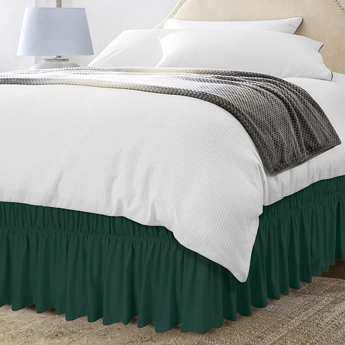 Enhanced Utopia Bedding Queen Elastic Bed Ruffle - Easy Wrap Around Ruffle - Microfiber Bed Skirt with Adjustable Elastic Belt 16 Inch Tailored Drop - Hotel Quality Bedskirt Fade Resistant Queen Emerald Exclusive