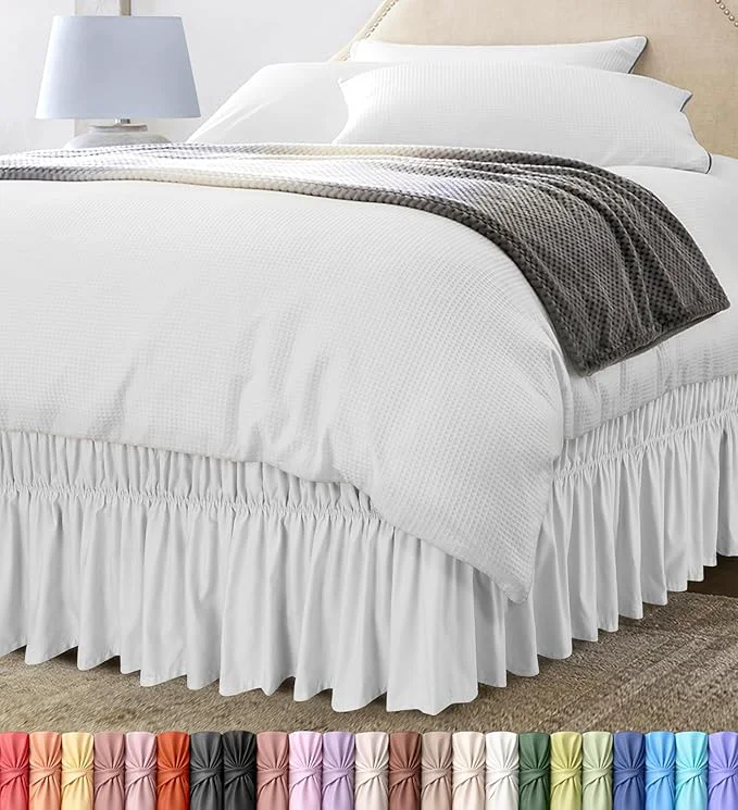 Trusted Utopia Bedding Twin Elastic Bed Ruffle - Easy Wrap Around Ruffle - Microfiber Bed Skirt with Adjustable Elastic Belt 16 Inch Tailored Drop - Hotel Quality Bedskirt Fade Resistant Twin White Breathable