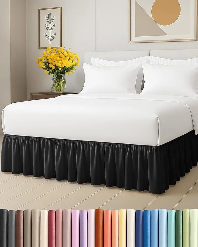 Trusted Bedskirt King Size Ruffle - 12 inch Drop Dust Ruffle Bed Skirt with Platform - Ultra-Soft Easy Fit Premium Hotel Quality - Wrinkle Fade amp Shrink Resistant - for Women Men Kids and Teens - Black Unique