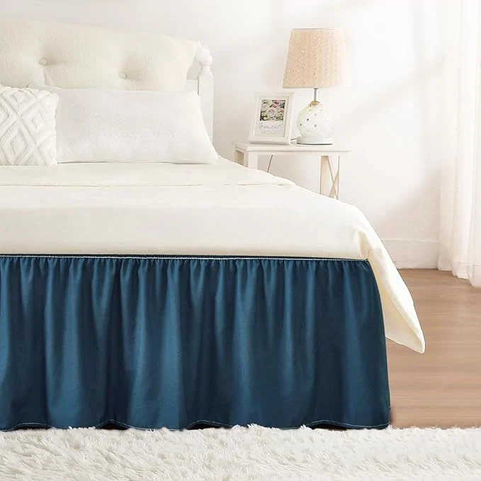 Sustainable RIMELA Dusty Navy Bed Skirt Queen Size 18 Inch Drop Wrap Around Elastic Bedskirt Dust Ruffle for Adjustable Bed Base Machine Washable Easy to Install Bed Skirts Quality